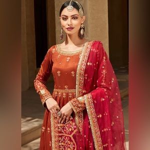 Mehendi burnt Orange and pink hot / red desi Pakistani indian dress mehendi 3 pc